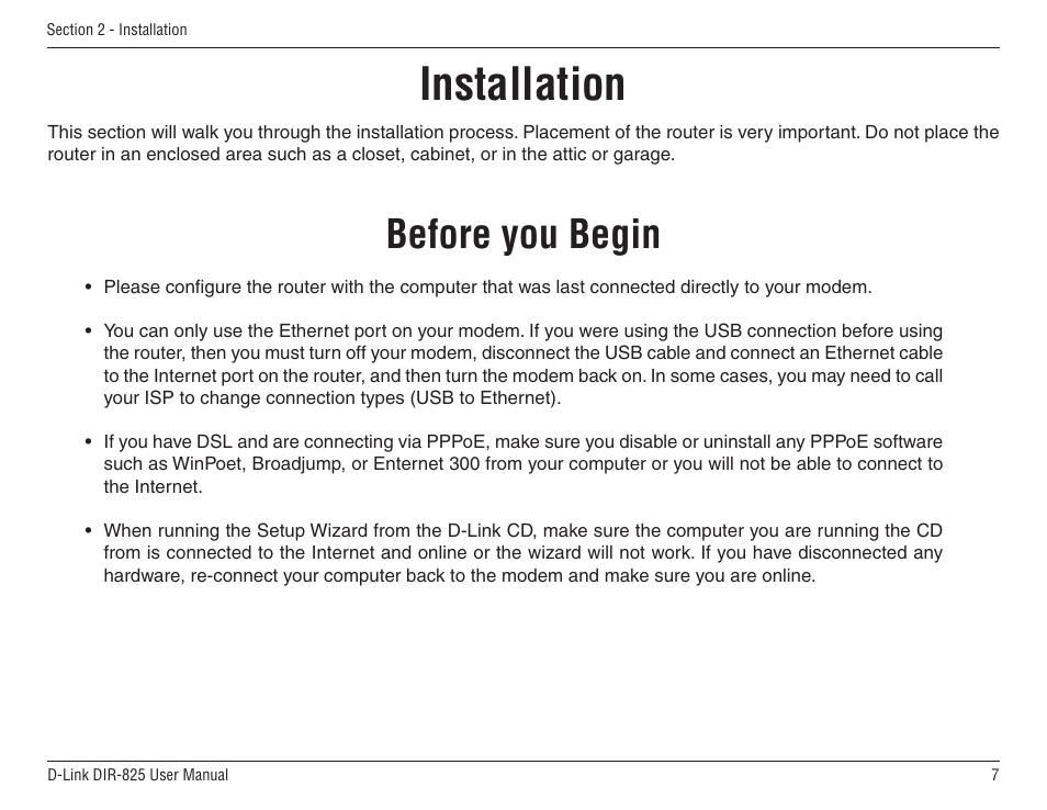 Installation, Before you begin | D-Link DIR-825 User Manual | Page 11 / 108