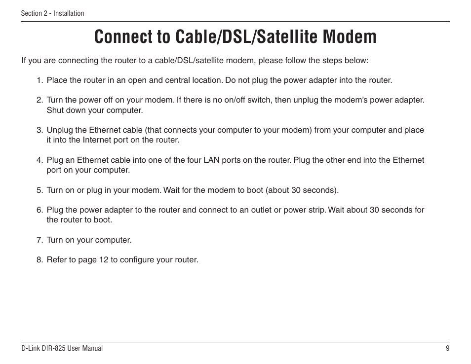 Connect to cable/dsl/satellite modem | D-Link DIR-825 User Manual | Page 13 / 108