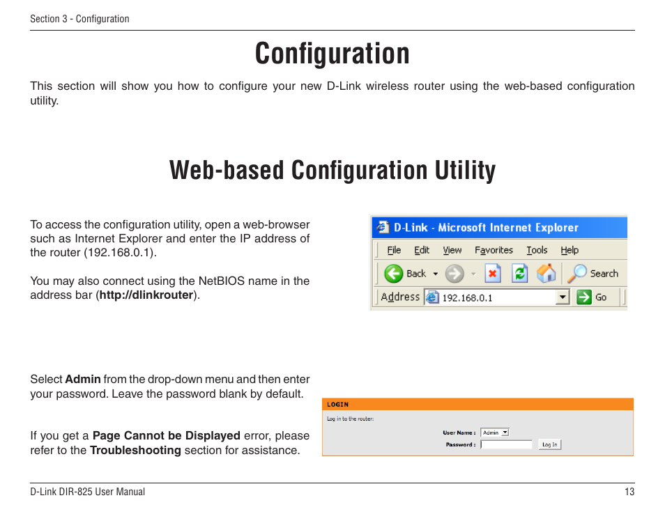 Configuration, Web-based configuration utility | D-Link DIR-825 User Manual | Page 17 / 108