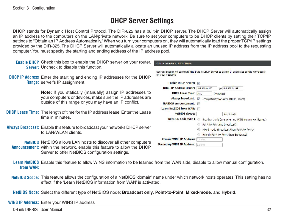 Dhcp server settings | D-Link DIR-825 User Manual | Page 36 / 108