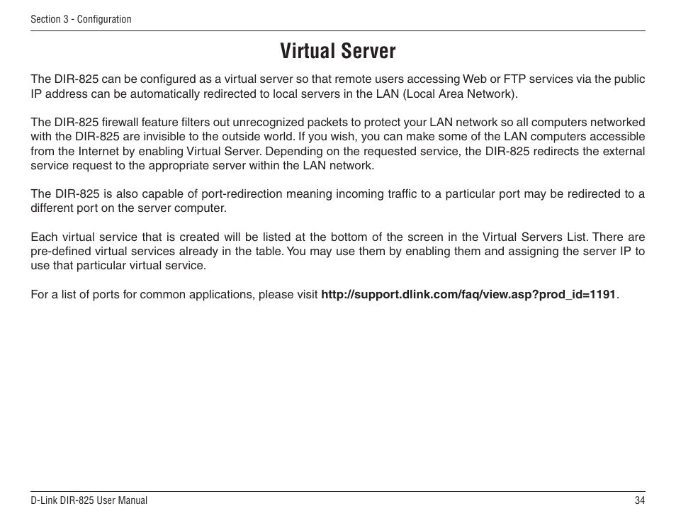 Virtual server | D-Link DIR-825 User Manual | Page 38 / 108