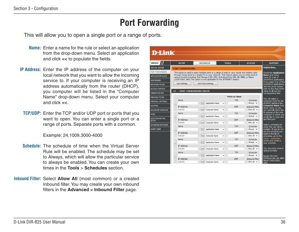 Port forwarding | D-Link DIR-825 User Manual | Page 40 / 108