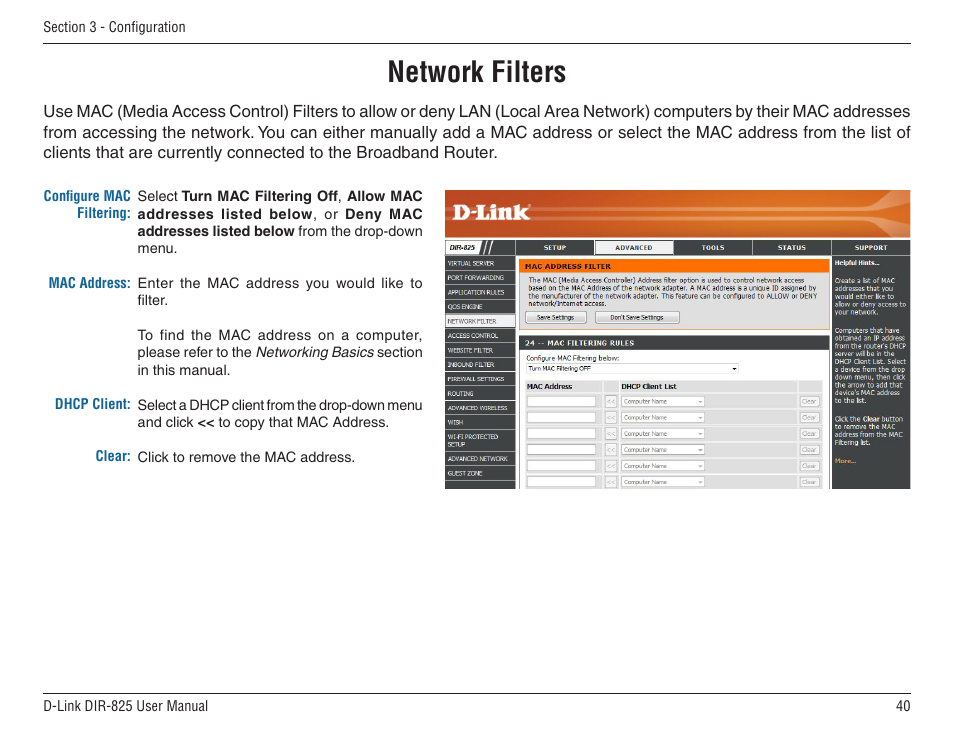 Network filters | D-Link DIR-825 User Manual | Page 44 / 108