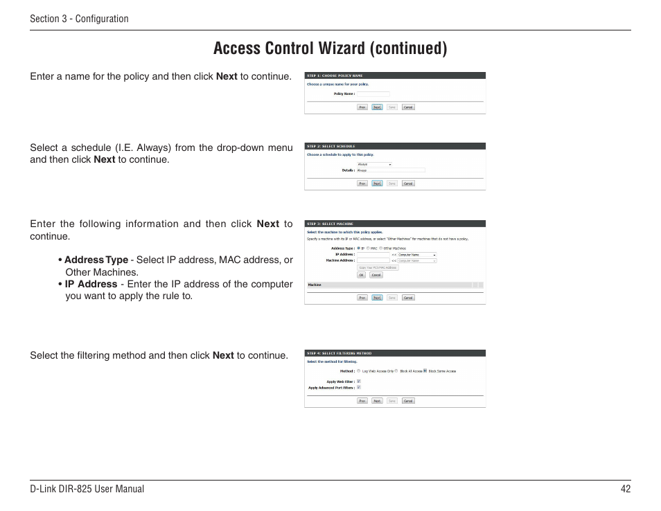 Access control wizard (continued) | D-Link DIR-825 User Manual | Page 46 / 108