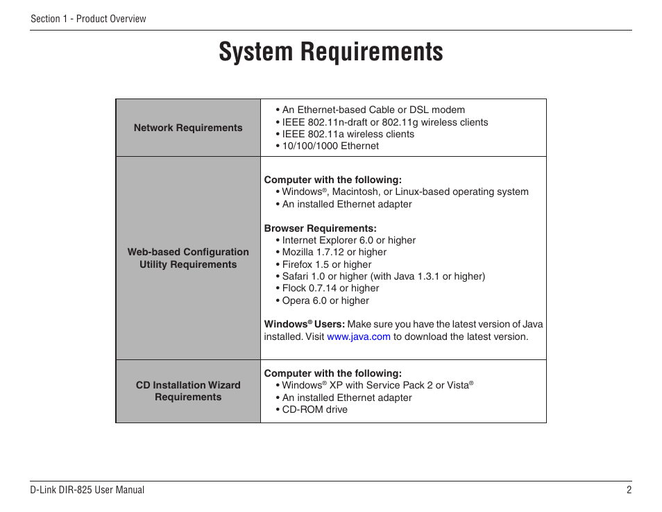 System requirements | D-Link DIR-825 User Manual | Page 6 / 108