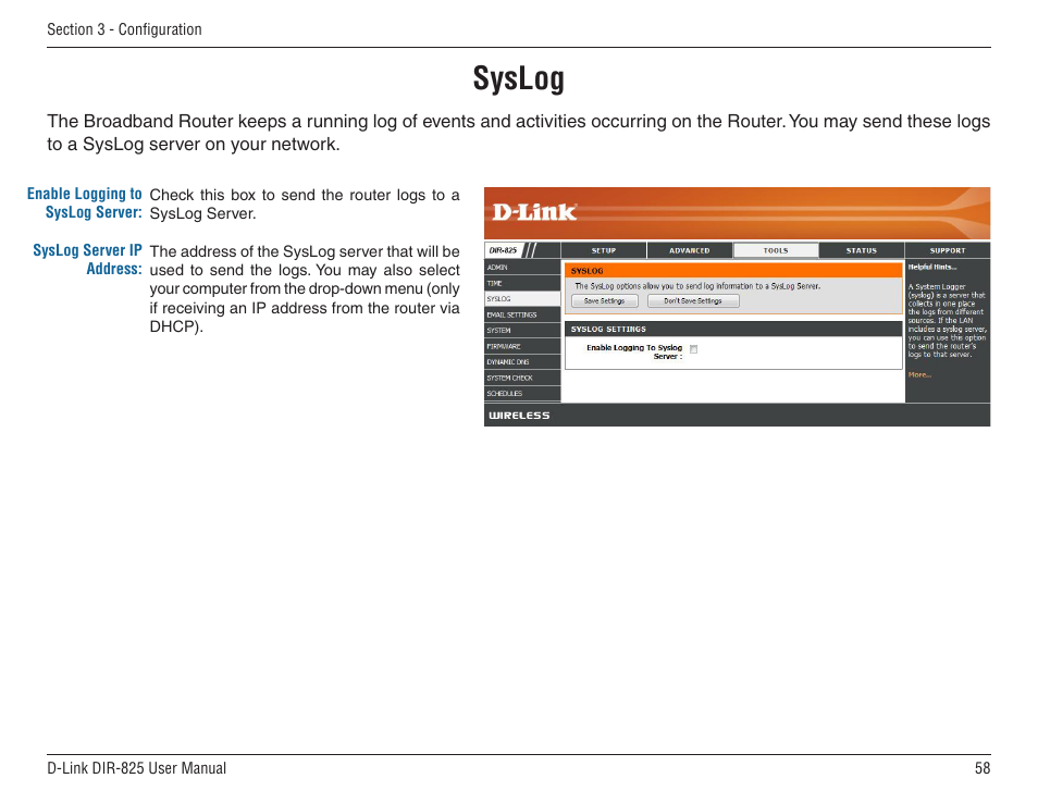 Syslog | D-Link DIR-825 User Manual | Page 62 / 108