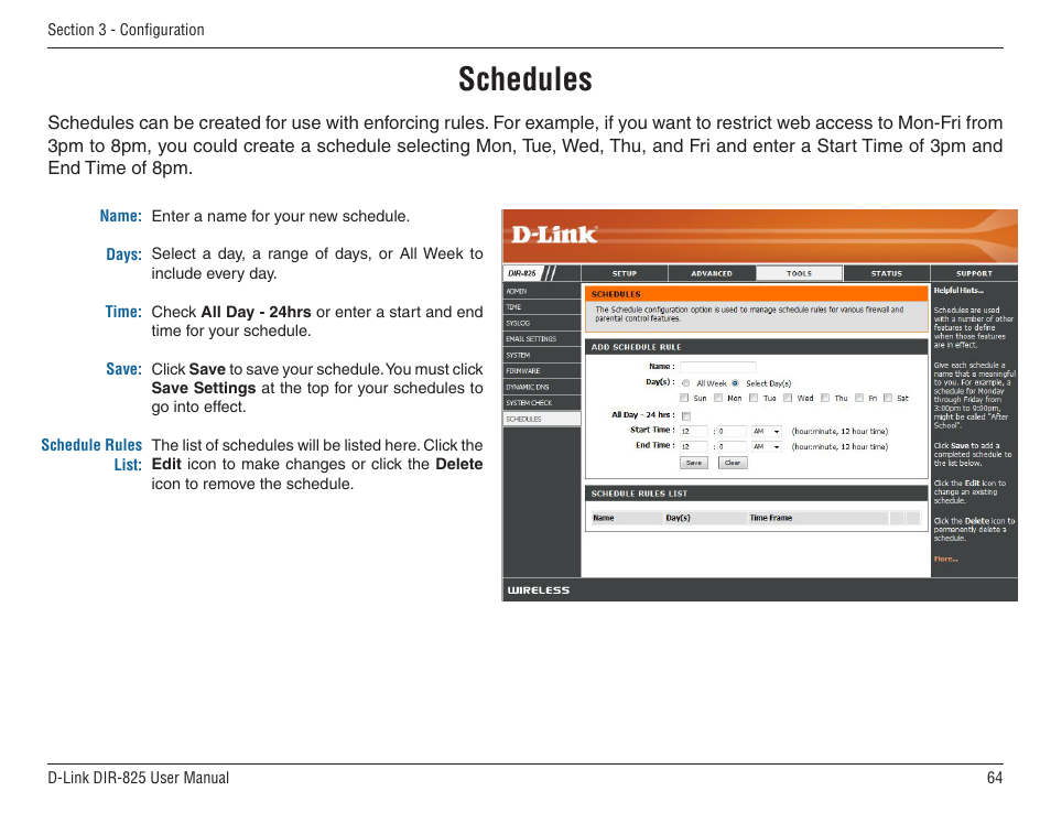 Schedules | D-Link DIR-825 User Manual | Page 68 / 108