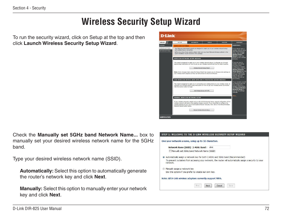 Wireless security setup wizard | D-Link DIR-825 User Manual | Page 76 / 108