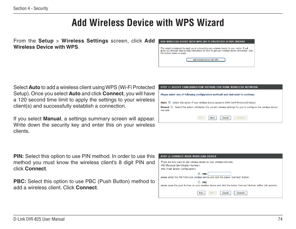 Add wireless device with wps wizard | D-Link DIR-825 User Manual | Page 78 / 108