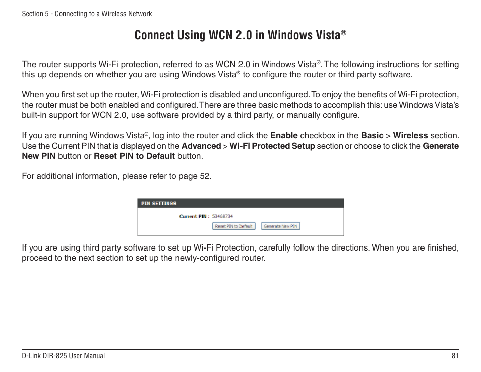 Connect using wcn 2.0 in windows vista, Connect using wcn 2.0 | D-Link DIR-825 User Manual | Page 85 / 108