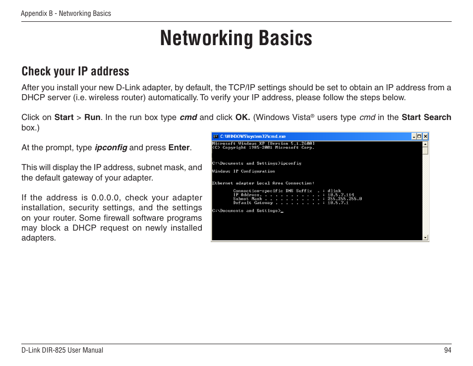 Networking basics, Check your ip address, Networking.basics | D-Link DIR-825 User Manual | Page 98 / 108
