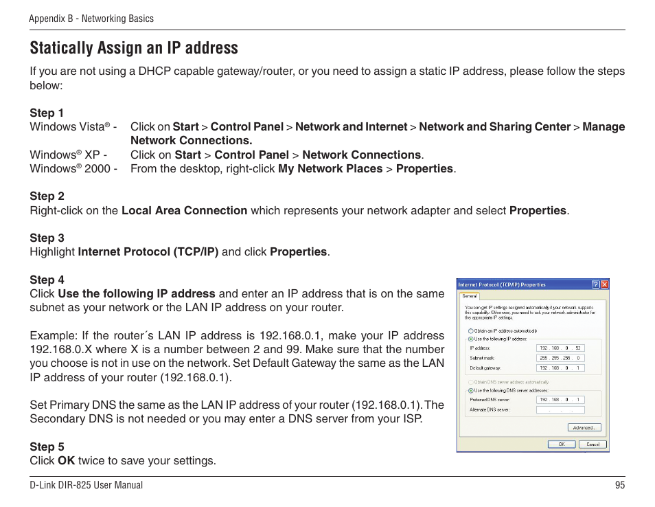 Statically assign an ip address | D-Link DIR-825 User Manual | Page 99 / 108