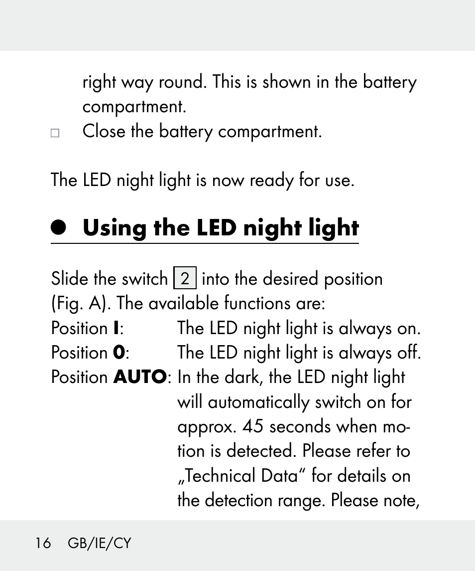 Using the led night light | Livarno 100933-14-02 User Manual | Page 16 / 41