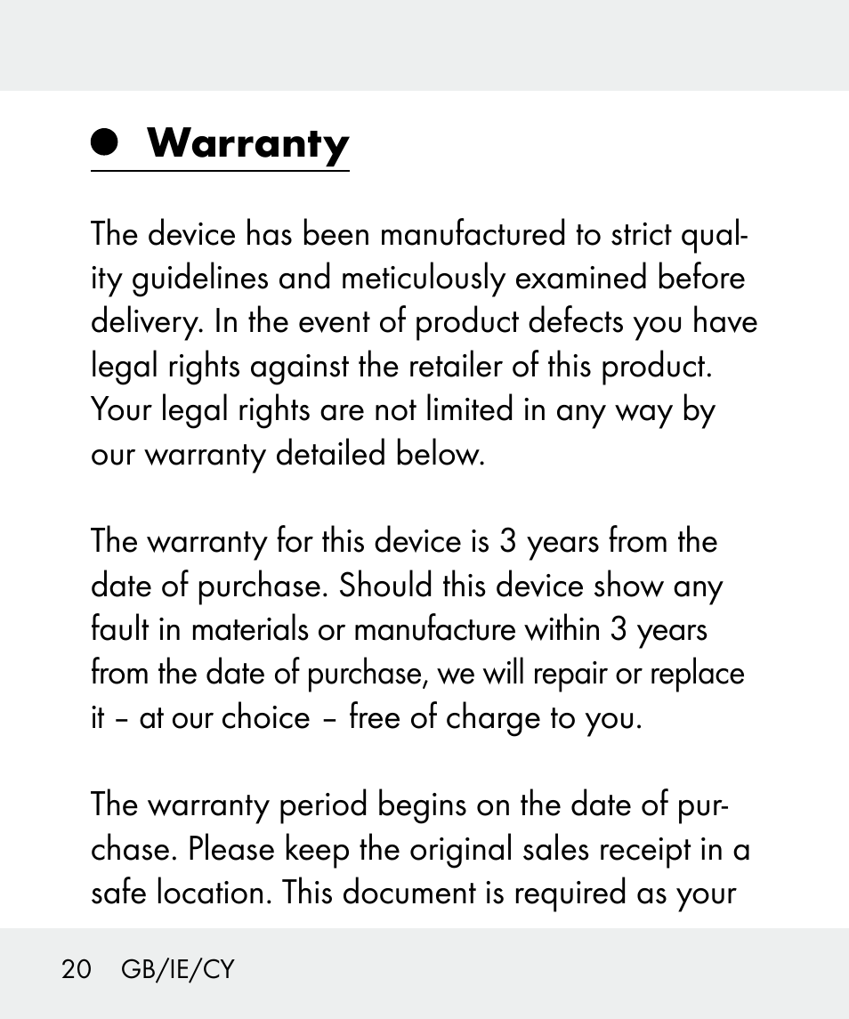 Warranty | Livarno 100933-14-02 User Manual | Page 20 / 41