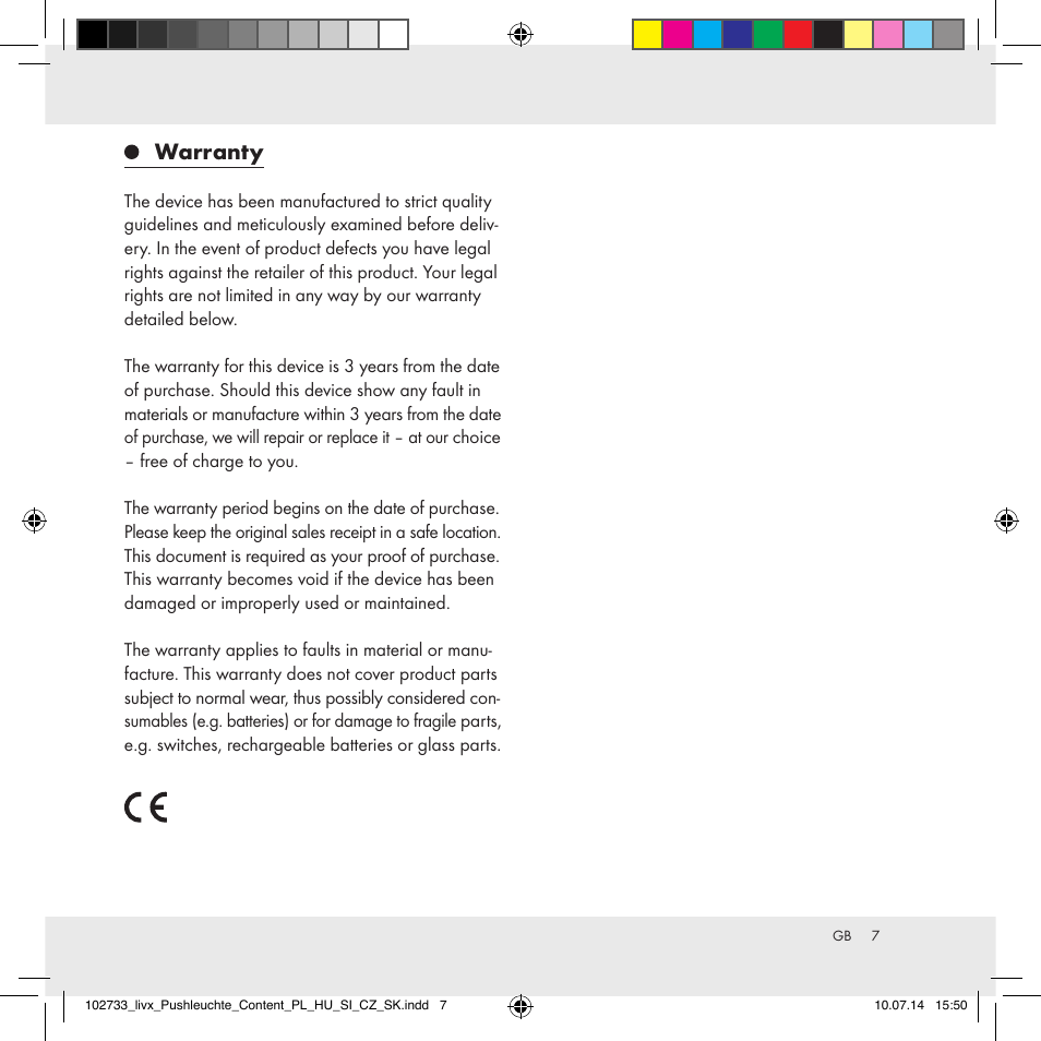 Warranty | Livarno 102733-14-01/102733-14-02 User Manual | Page 7 / 32