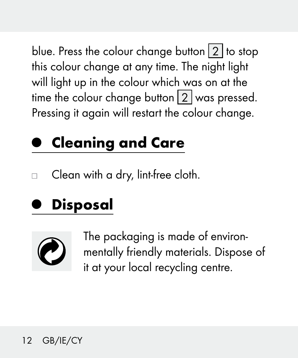 Cleaning and care, Disposal | Livarno 100933-14-03-BS User Manual | Page 12 / 28