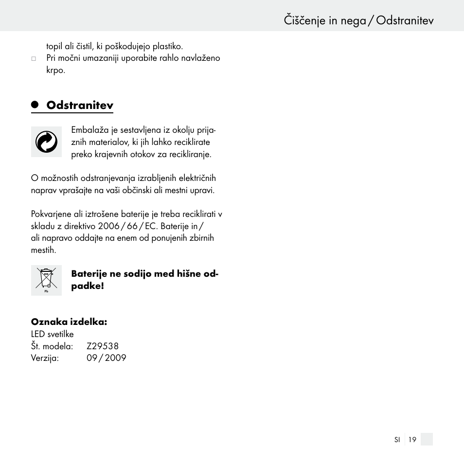 Čiščenje in nega / odstranitev, Odstranitev | Livarno Z29538 User Manual | Page 19 / 36