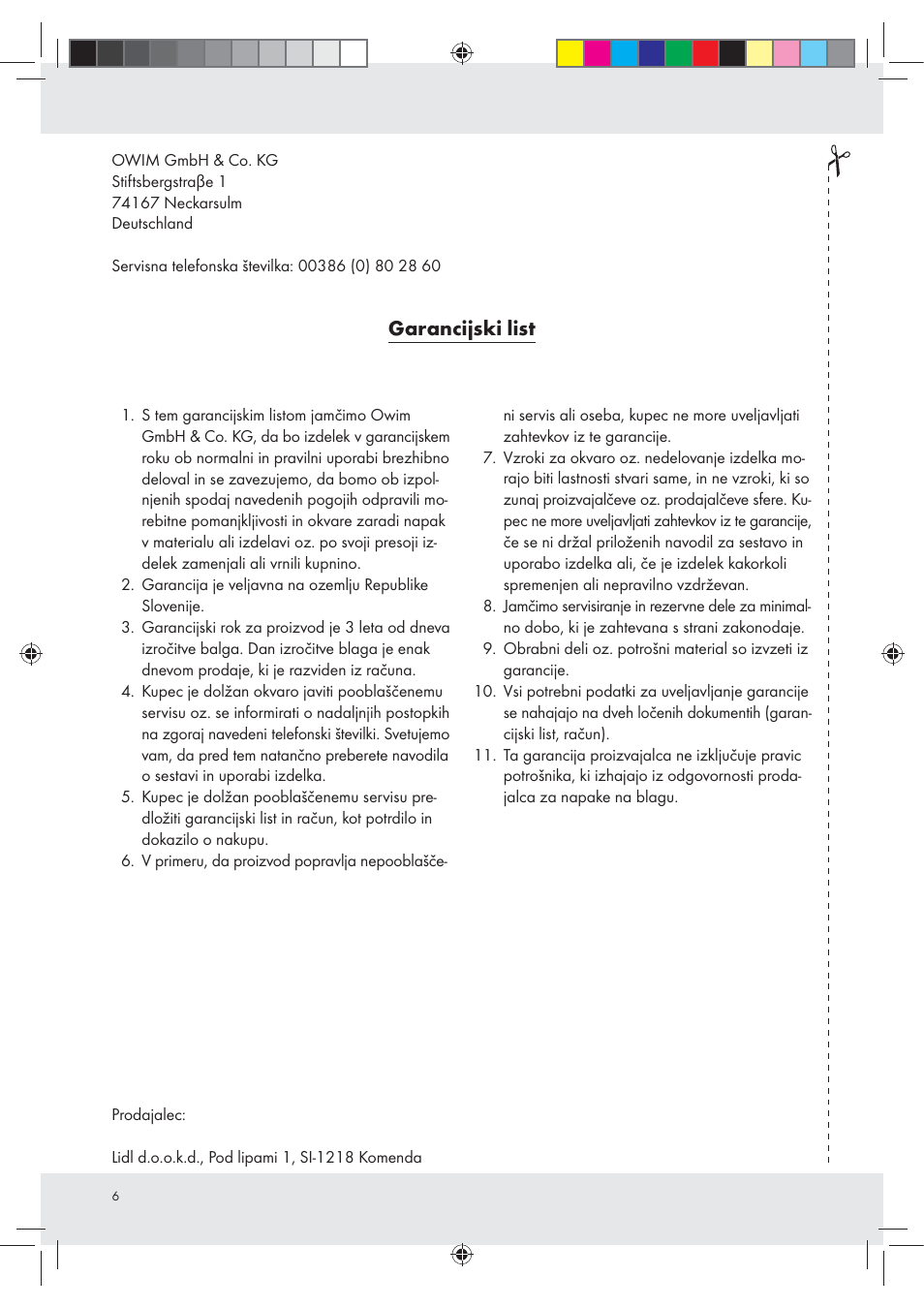 Garancijski list | Livarno Z31593A / Z31593B User Manual | Page 6 / 12