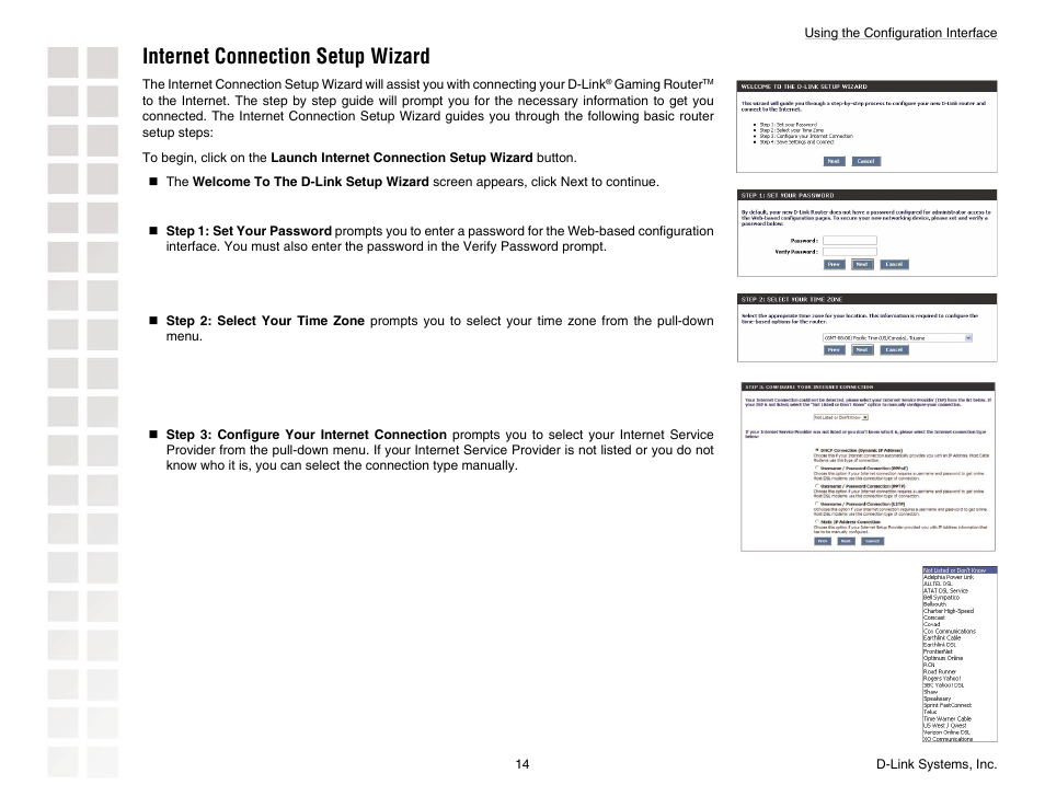 Internet connection setup wizard | D-Link DGL-4300 User Manual | Page 14 / 74