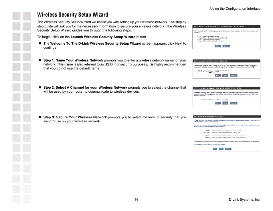 Wireless security setup wizard | D-Link DGL-4300 User Manual | Page 16 / 74
