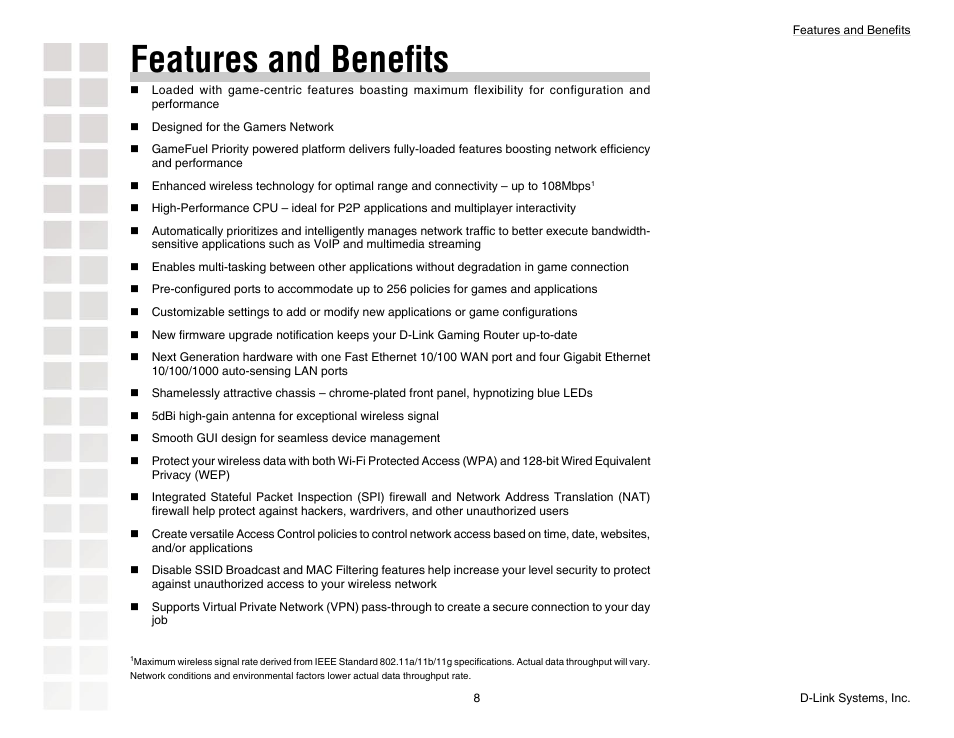 Features and beneﬁts | D-Link DGL-4300 User Manual | Page 8 / 74