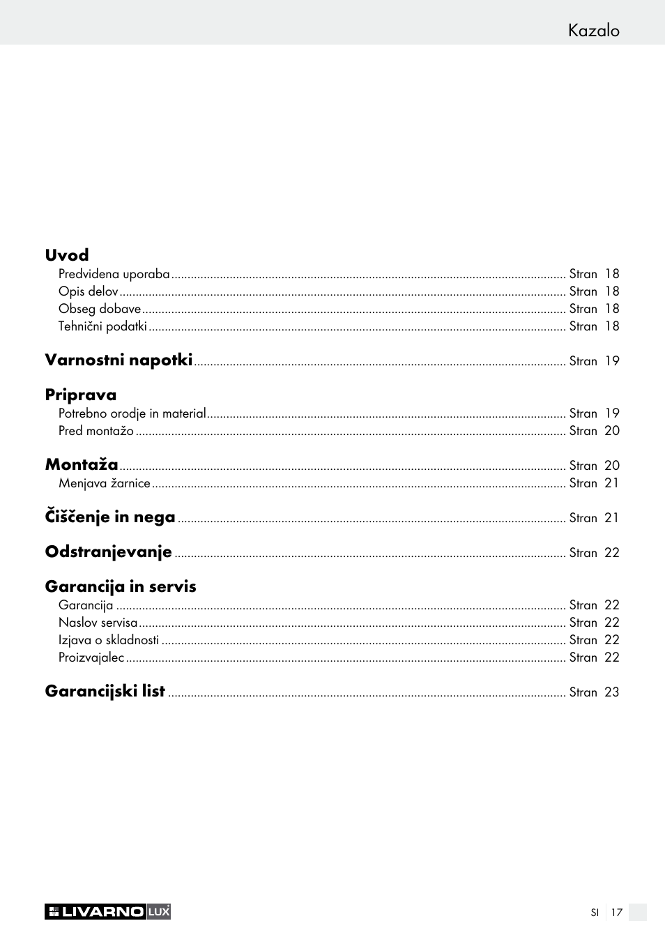 Livarno 3433-025L, 3434-024L, 3435-024L or 3436-025L User Manual | Page 17 / 43