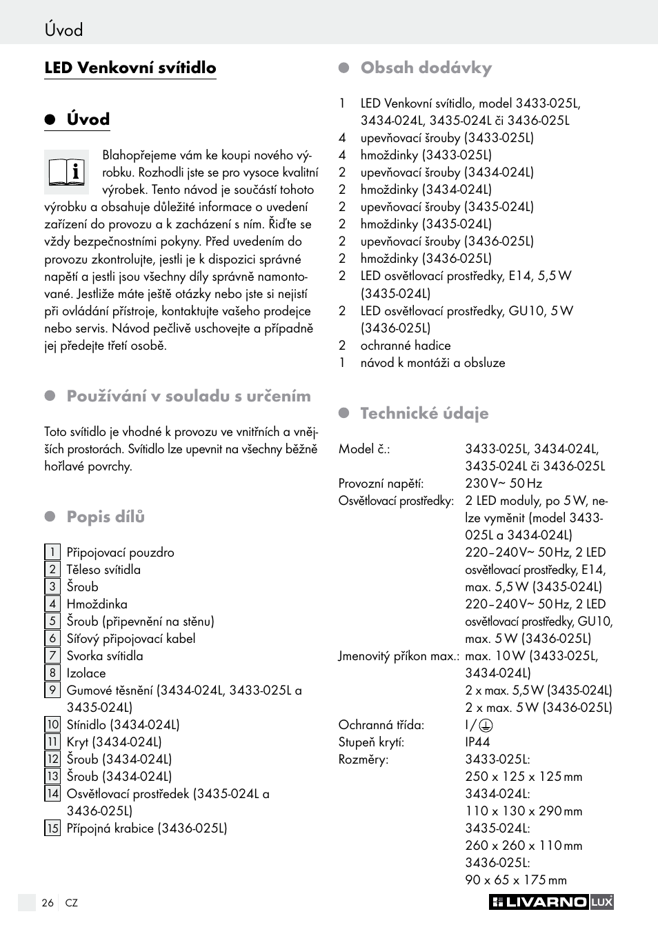 Livarno 3433-025L, 3434-024L, 3435-024L or 3436-025L User Manual | Page 26 / 43