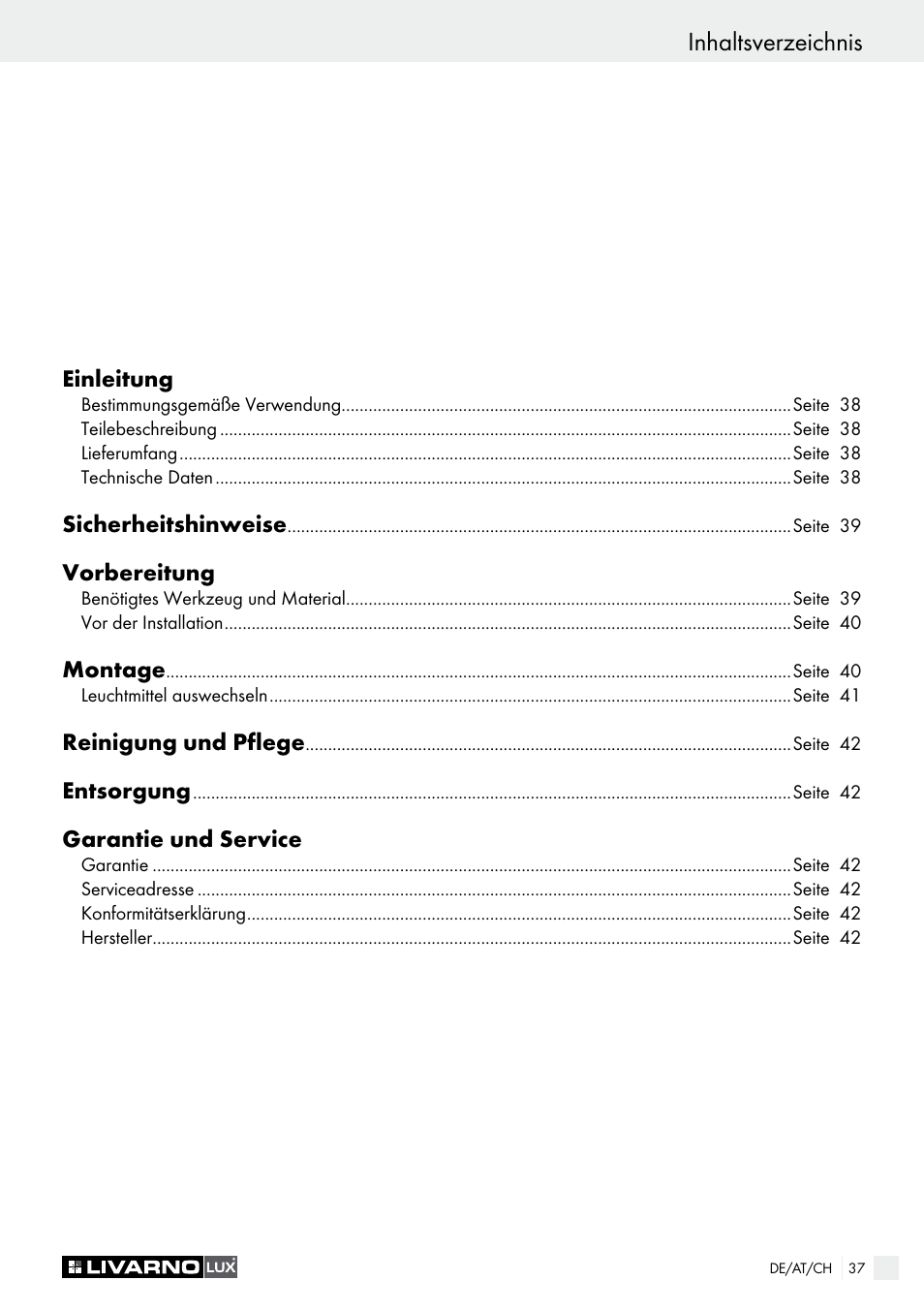 Livarno 3433-025L, 3434-024L, 3435-024L or 3436-025L User Manual | Page 37 / 43