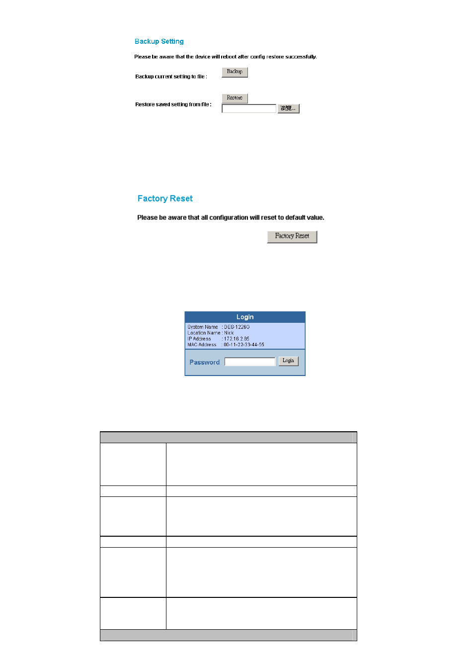 Technical specifications, Logout | D-Link DES-1226G User Manual | Page 18 / 27