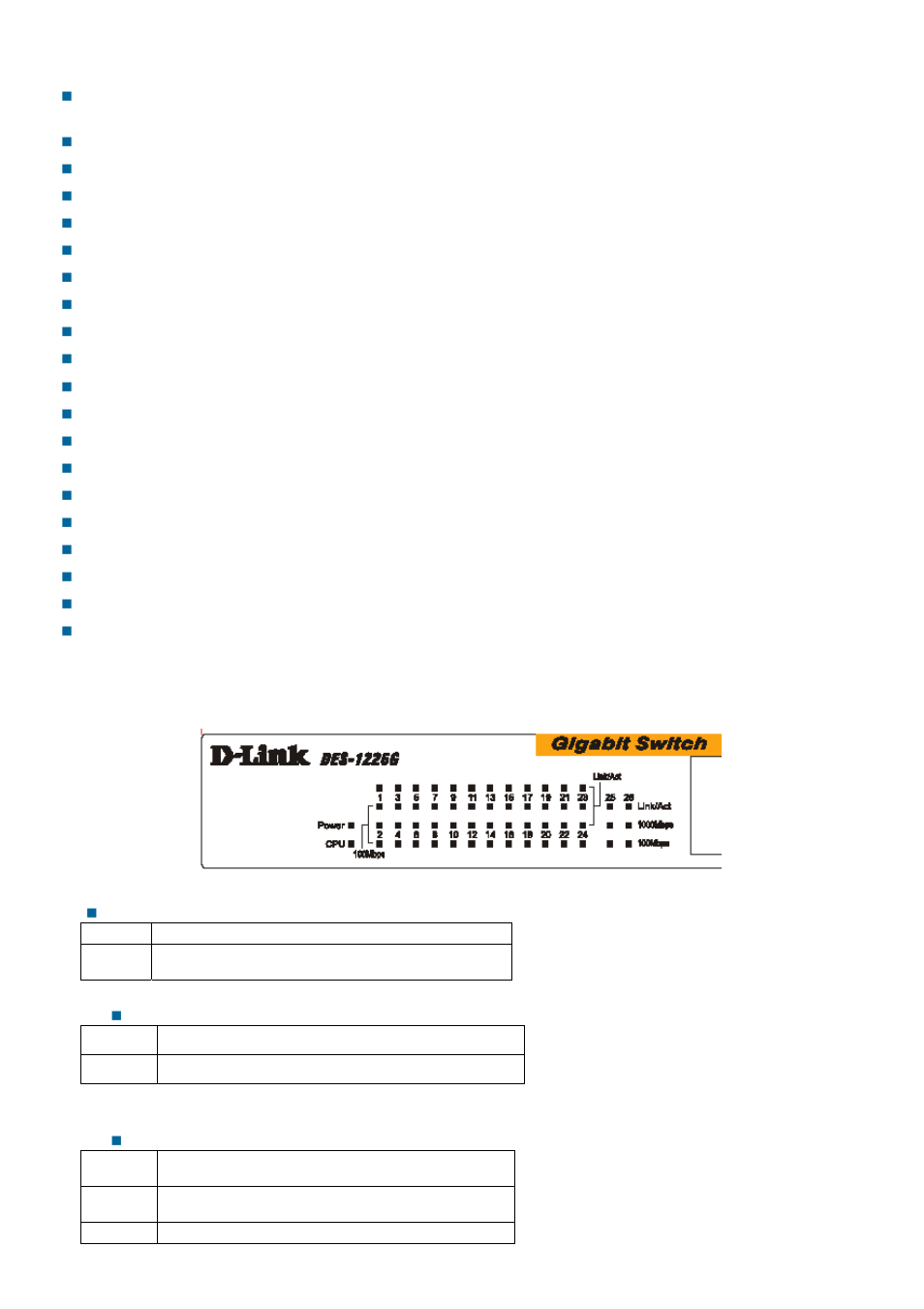 Features and benefits, Leds, Ports 1-24 status leds | D-Link DES-1226G User Manual | Page 5 / 27