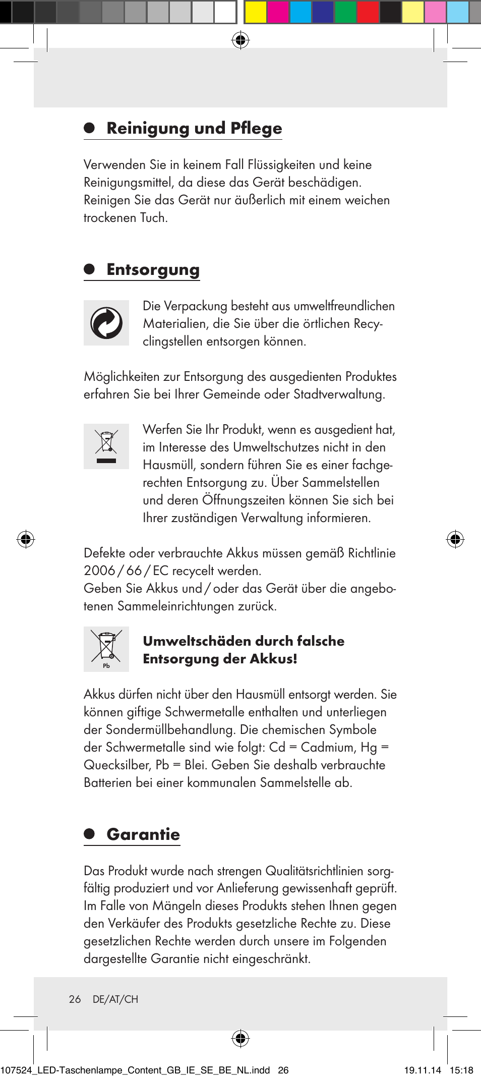 Reinigung und pflege, Entsorgung, Garantie | Livarno 107524-14-01/107524-14-02/ 107524-14-03 User Manual | Page 26 / 28