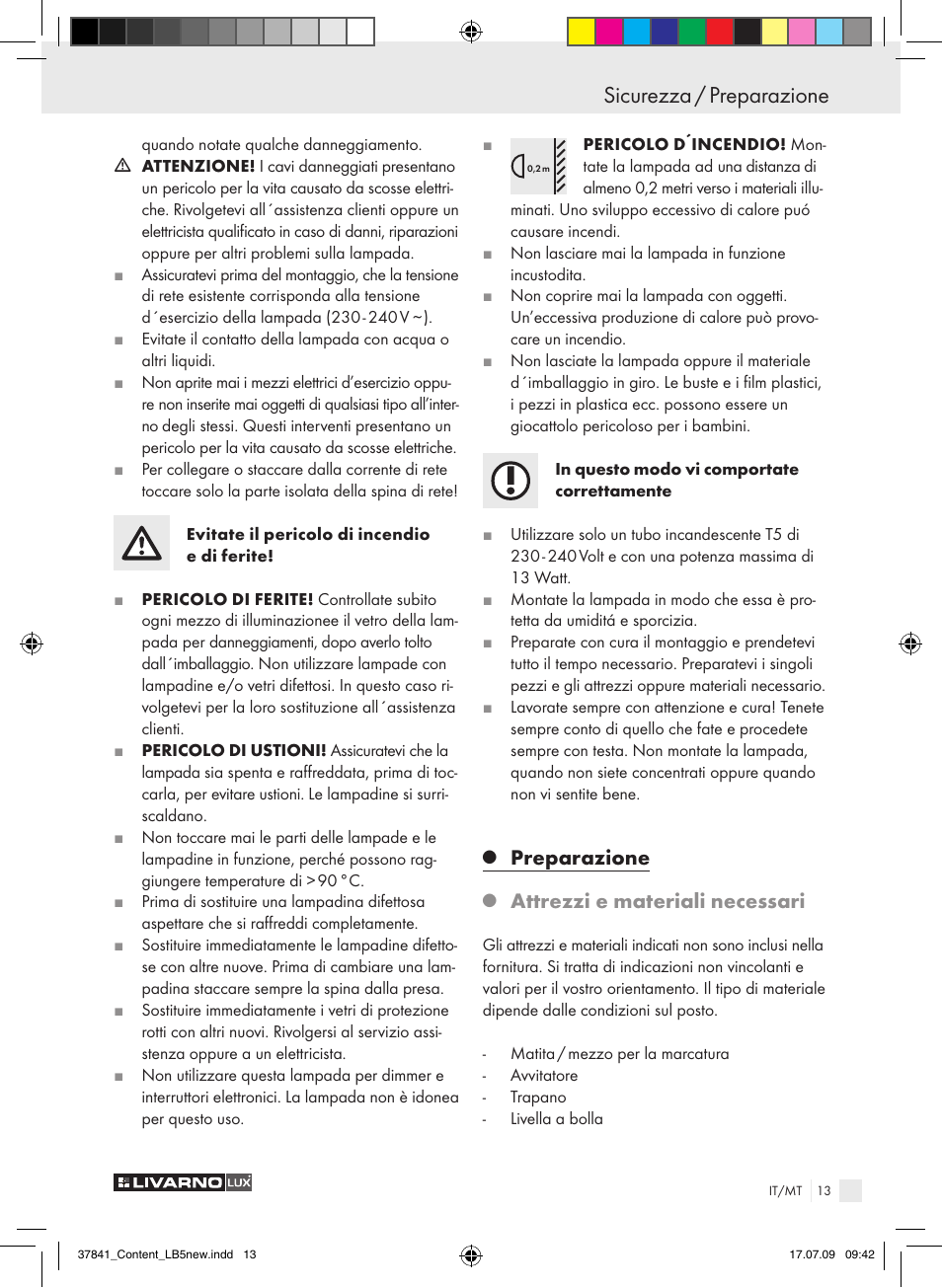 Sicurezza / preparazione, Preparazione, Attrezzi e materiali necessari | Livarno 2592 User Manual | Page 14 / 37