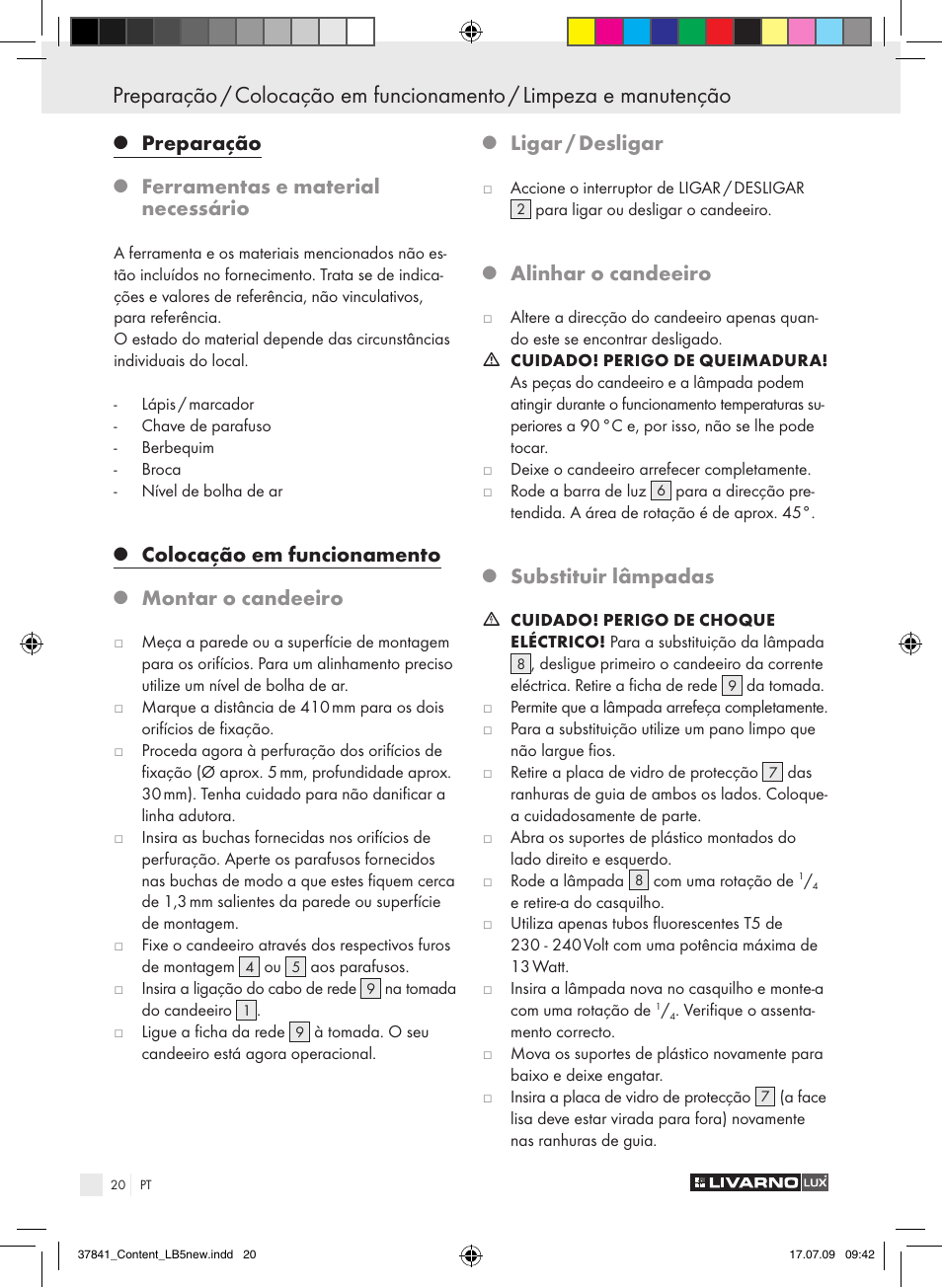 Preparação, Ferramentas e material necessário, Colocação em funcionamento | Montar o candeeiro, Ligar / desligar, Alinhar o candeeiro, Substituir lâmpadas | Livarno 2592 User Manual | Page 21 / 37