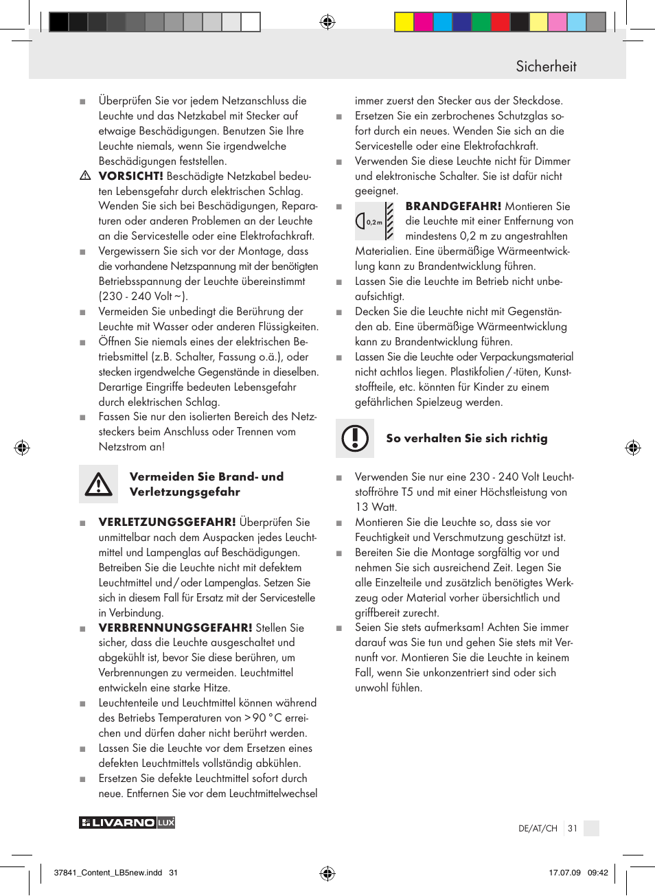 Sicherheit | Livarno 2592 User Manual | Page 32 / 37