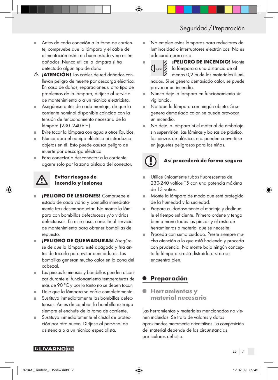 Seguridad / preparación, Preparación, Herramientas y material necesario | Livarno 2592 User Manual | Page 8 / 37