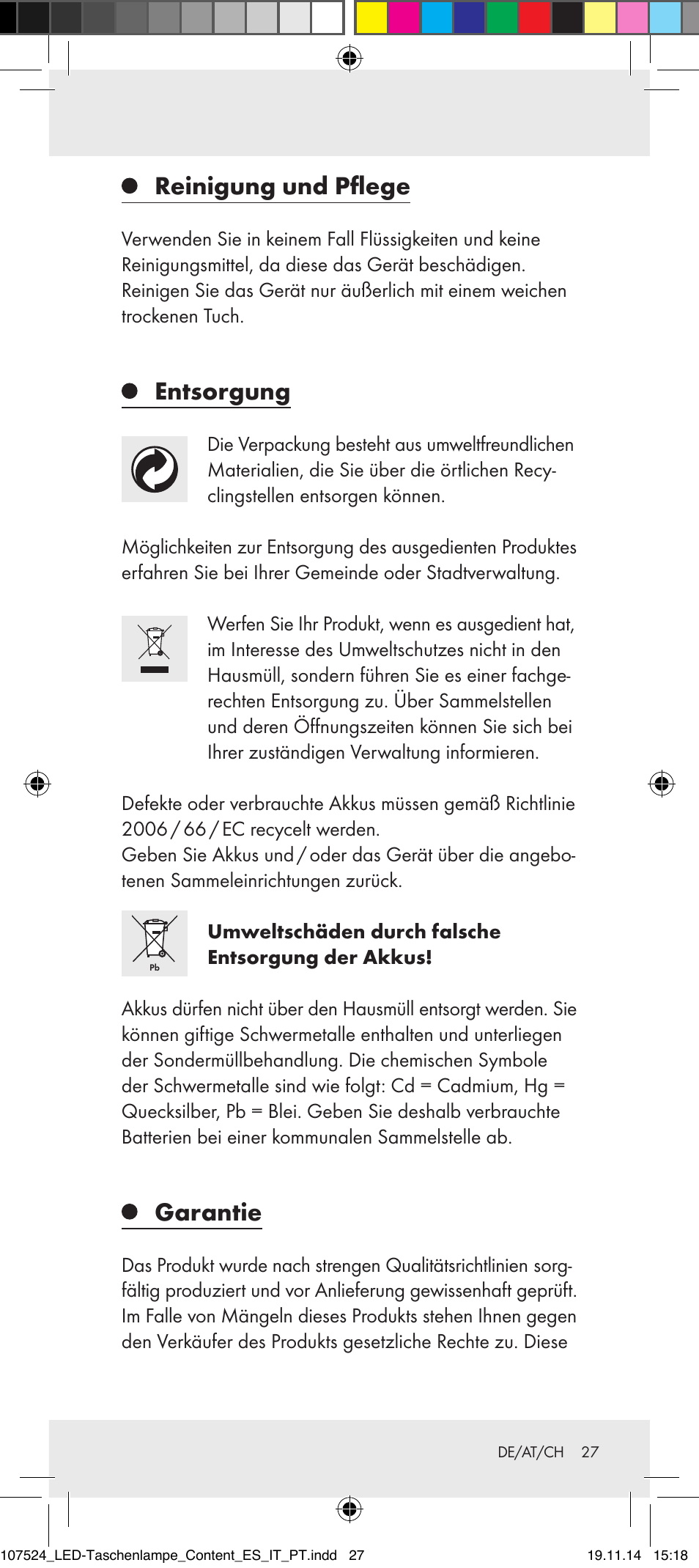 Reinigung und pflege, Entsorgung, Garantie | Livarno 107524-14-01/107524-14-02/ 107524-14-03 User Manual | Page 27 / 29