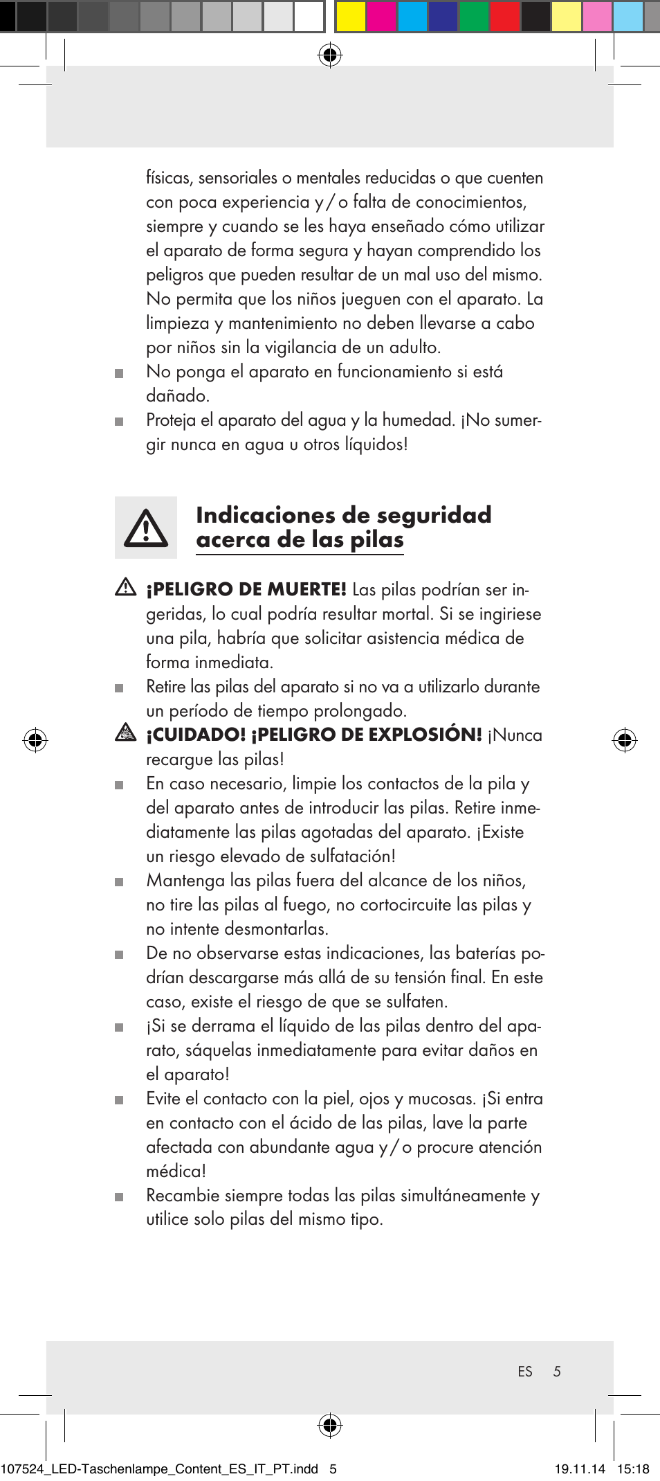 Indicaciones de seguridad acerca de las pilas | Livarno 107524-14-01/107524-14-02/ 107524-14-03 User Manual | Page 5 / 29