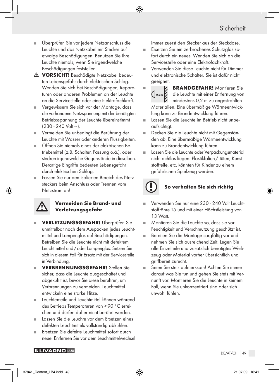 Sicherheit | Livarno 2592 User Manual | Page 50 / 53