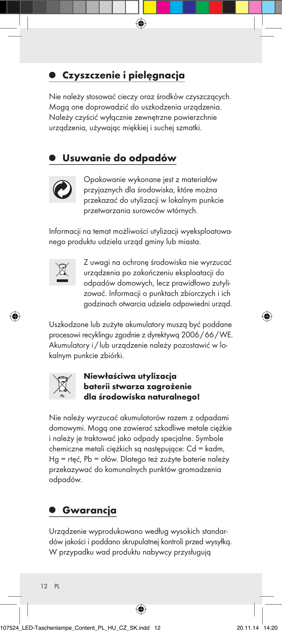 Czyszczenie i pielęgnacja, Usuwanie do odpadów, Gwarancja | Livarno 107524-14-01/107524-14-02/ 107524-14-03 User Manual | Page 12 / 33