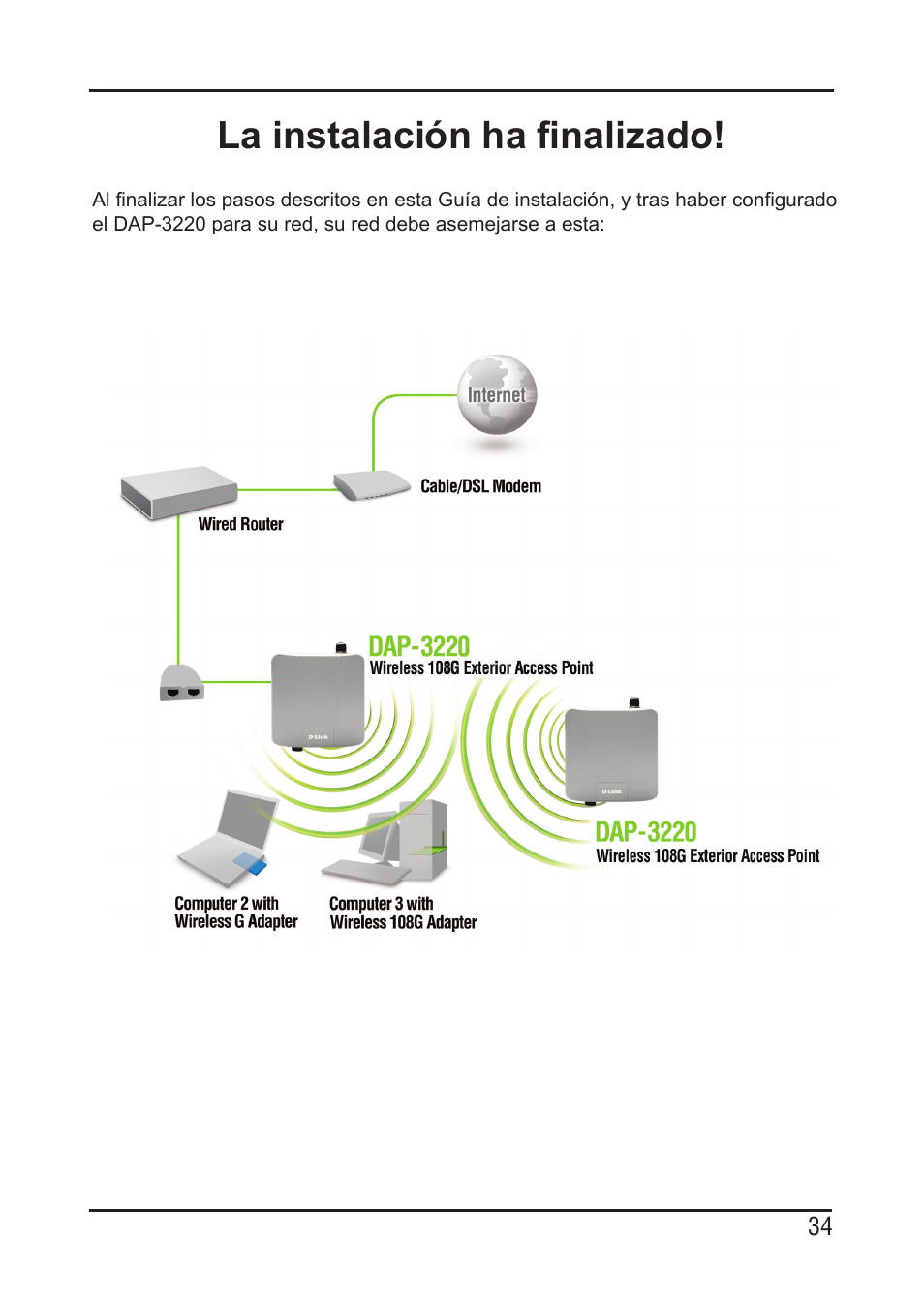 La instalación ha finalizado | D-Link DAP-3220 User Manual | Page 34 / 76