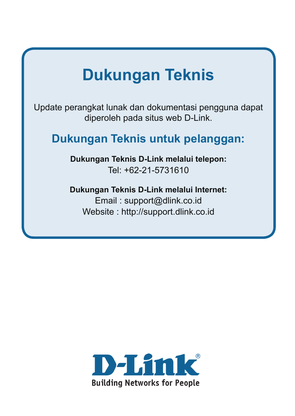 Dukungan teknis, Dukungan teknis untuk pelanggan | D-Link DAP-3220 User Manual | Page 72 / 76