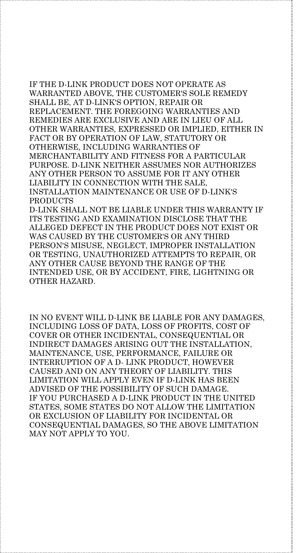 Warranties exclusive, Limitation of liability | D-Link DE-805TP User Manual | Page 13 / 19