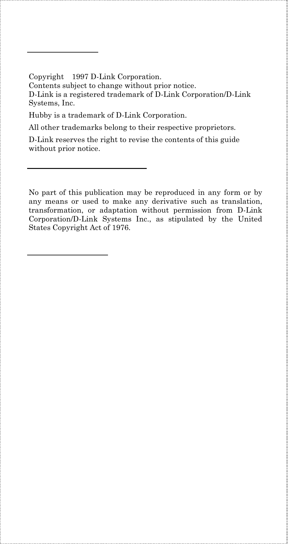 Trademarks, Copyright statement, Fcc warning | D-Link DE-805TP User Manual | Page 2 / 19