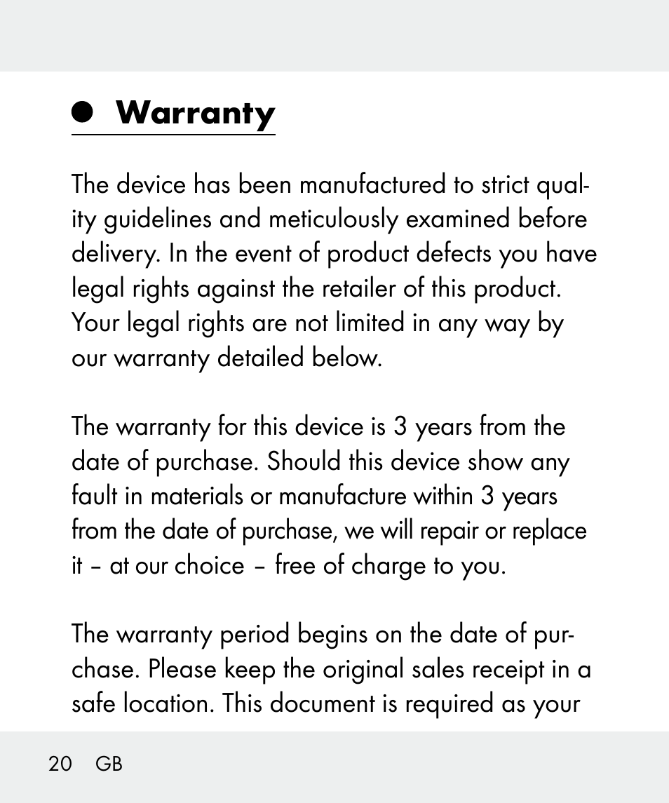 Warranty | Livarno 100933-14-02 User Manual | Page 20 / 91