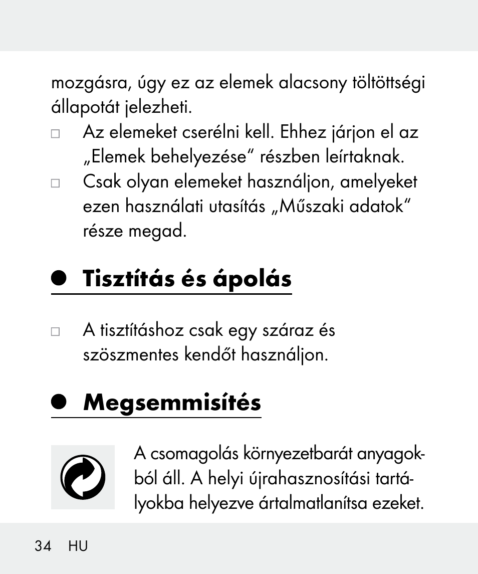 Tisztítás és ápolás, Megsemmisítés | Livarno 100933-14-02 User Manual | Page 34 / 91