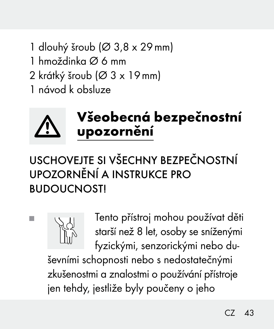 Všeobecná bezpečnostní upozornění | Livarno 100933-14-02 User Manual | Page 43 / 91