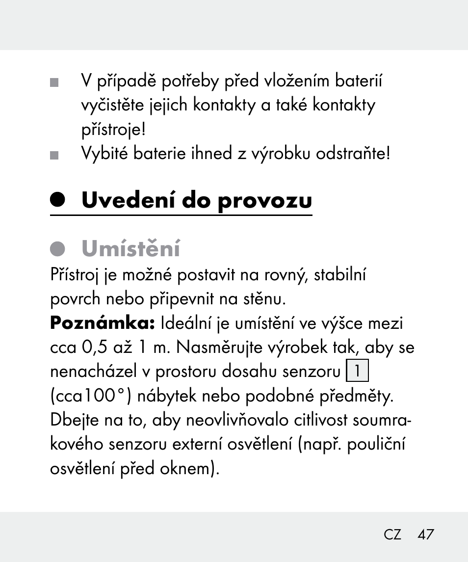 Uvedení do provozu umístění | Livarno 100933-14-02 User Manual | Page 47 / 91