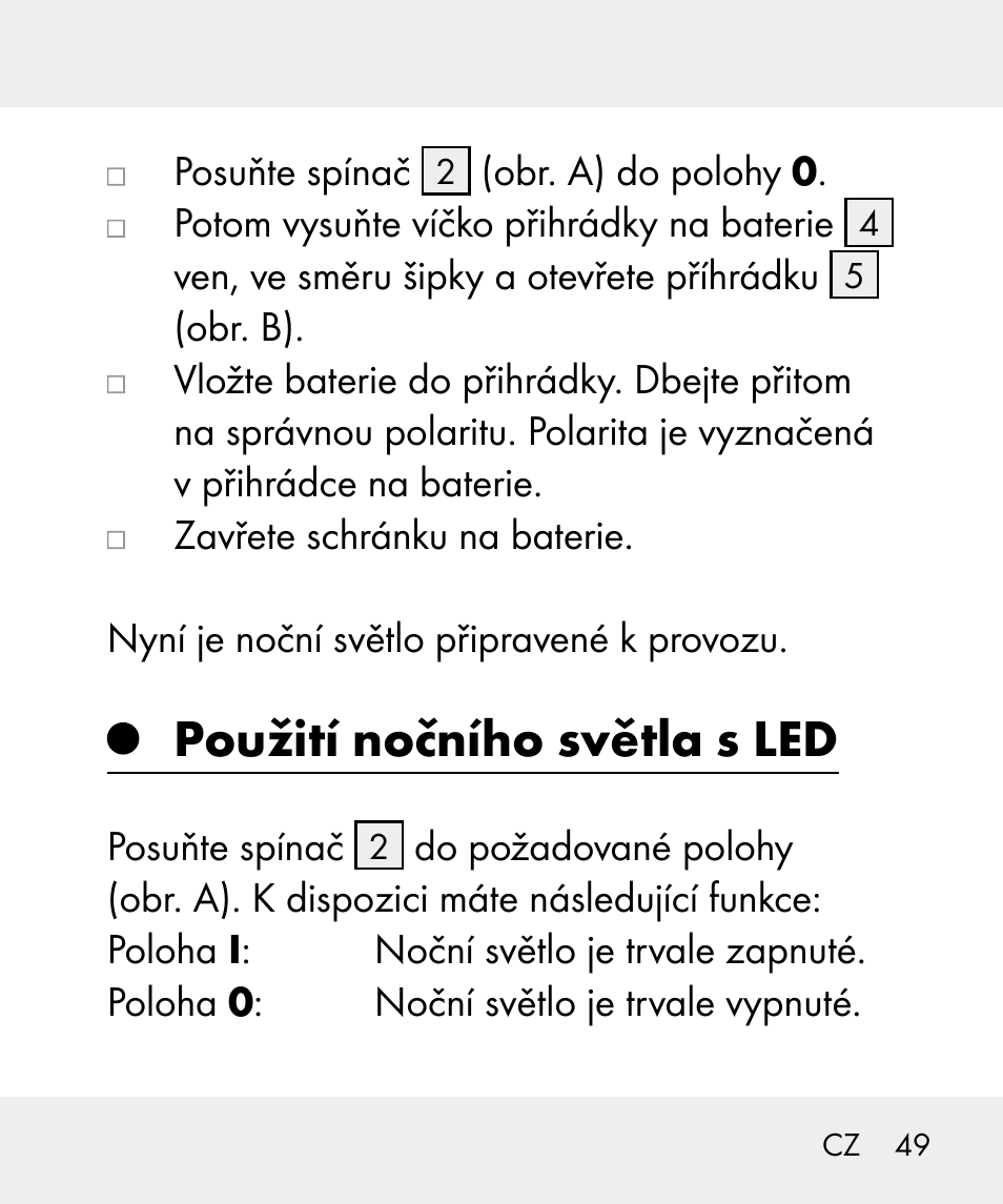 Použití nočního světla s led | Livarno 100933-14-02 User Manual | Page 49 / 91