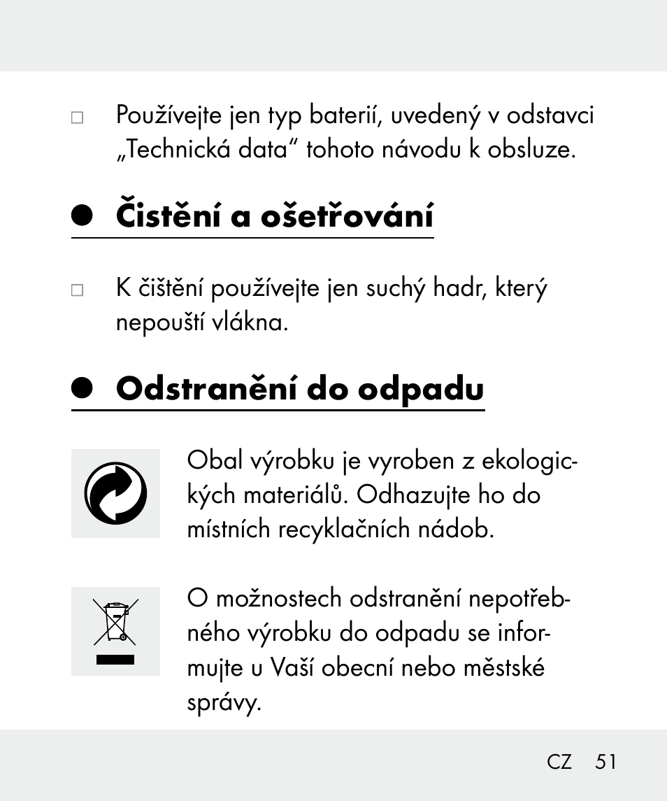 Čistění a ošetřování, Odstranění do odpadu | Livarno 100933-14-02 User Manual | Page 51 / 91