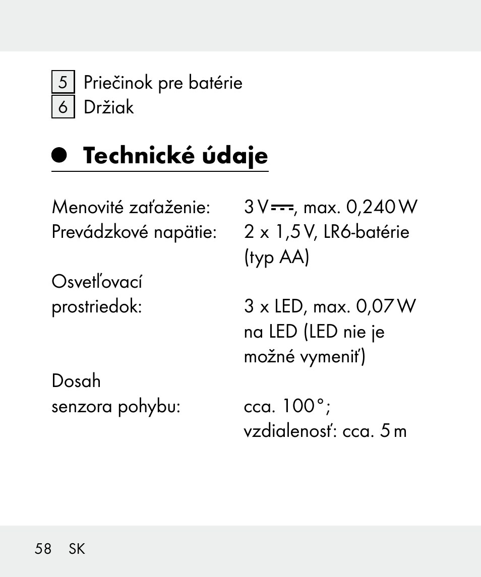 Technické údaje | Livarno 100933-14-02 User Manual | Page 58 / 91